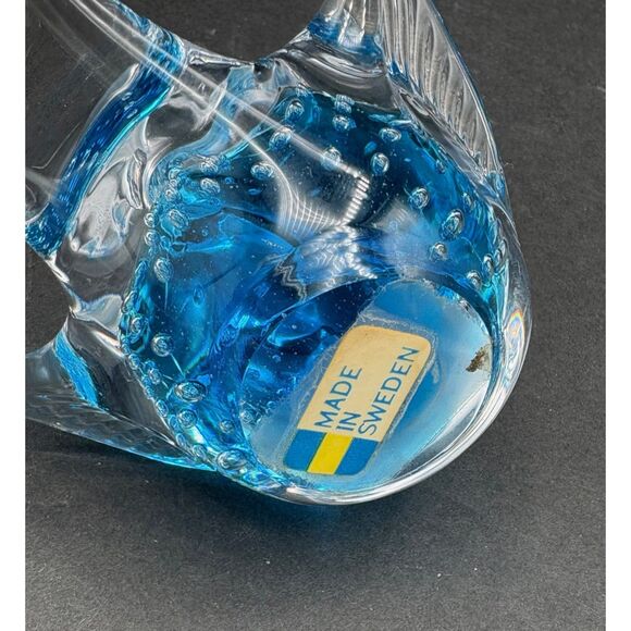 Blue Bird Figurine Sweden Art Glass Paperweight Bullicante Controlled Bubbles - Picture 5 of 8
